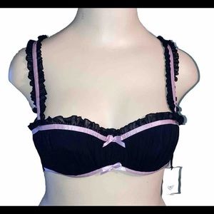 Chantal Thomass Victoria’s Secret Black Sheer Mesh Pink Satin Bow Bra 34C New